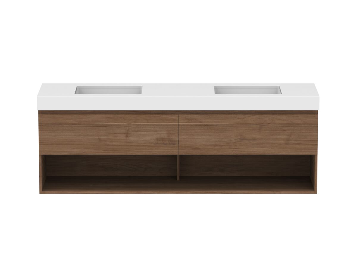 Hero - Posh Domaine 1800mm Wall Hung Vanity Unit All-Drawer Open Shelf Double Bowl 90mm Top