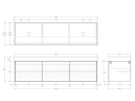 Technical Drawing - Kado Neue Fluted Square All Door 1800mm Wall Hung Vanity with Double Basin 90mm Top