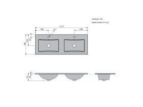 Technical Drawing - Posh Domaine Single 1200 Double Bowl Ceramic Top