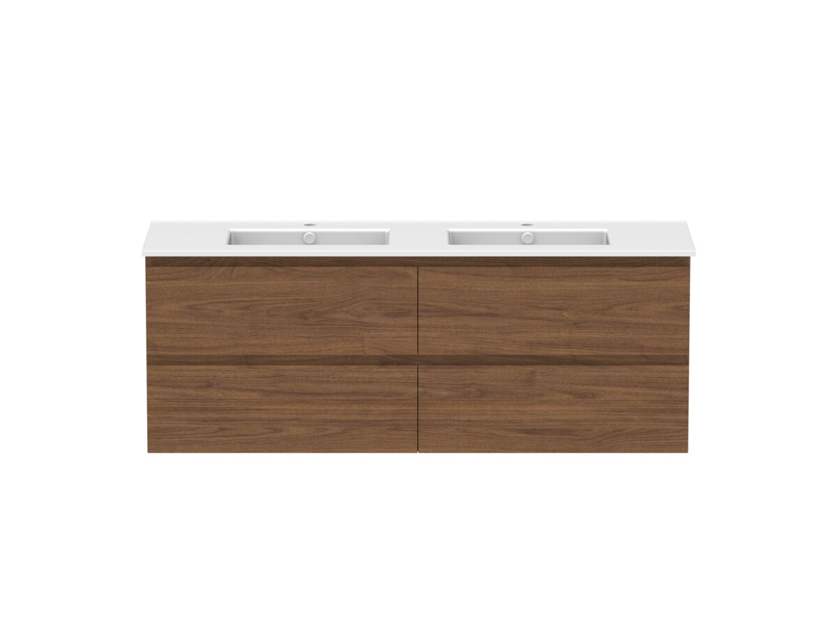 Hero - Posh Domaine 1500mm Wall Hung Twin Vanity Unit All-Drawer Double Bowl Matte White Ceramic Top