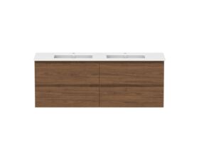 Hero - Posh Domaine 1500mm Wall Hung Twin Vanity Unit All-Drawer Double Bowl Matte White Ceramic Top