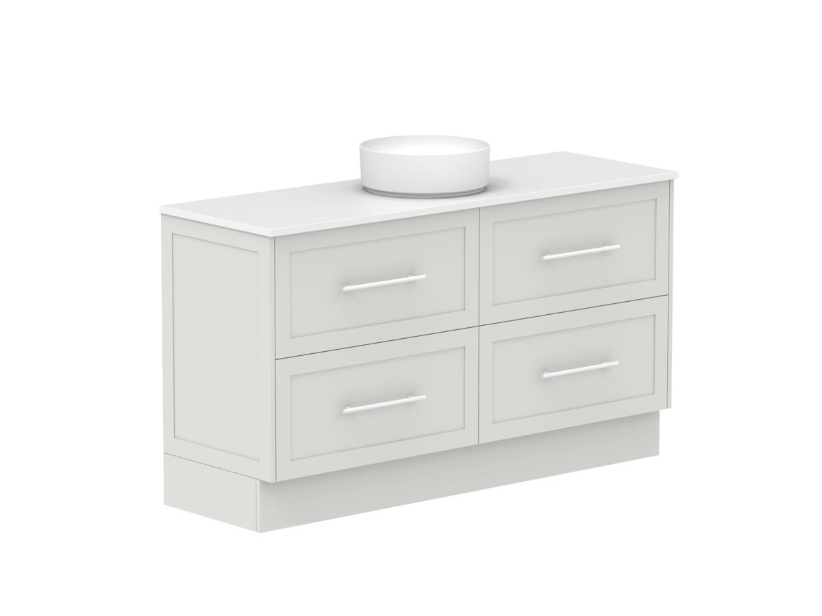 Supporting Image - Kado Lux 1500mm All Drawer Floor Mounted Vanity Unit 4 Drawers Centre Bowl Vanity 20mm Top