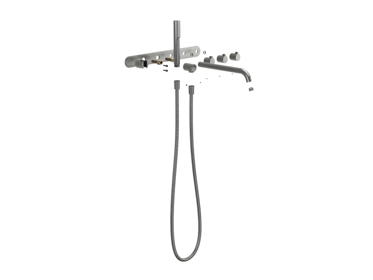 Supporting Image - Faucet Strommen Vara Fin Wall Bath Tap Set with Handshower Kit Brushed Graphite (3 Star) Lead Free