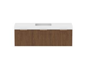 Supporting Image - Kado Neue Fluted Square All Drawer 1500mm Wall Hung Vanity with Centre Basin 90mm Top Florentine Walnut