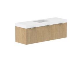 Supporting Image 2- Kado Neue Fluted Square All Drawer 1500mm Wall Hung Vanity with Centre Basin 90mm Top Boston Oak