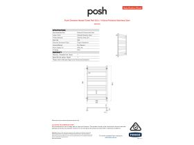 Specification Sheet - Posh Domaine Heated Towel Rail 650 x 1100mm Polished Stainless Steel