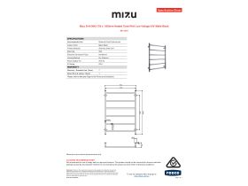 Specification Sheet - Mizu Drift MK2 750 x 1050mm Heated Towel Rail Low Voltage 24V Matte Black