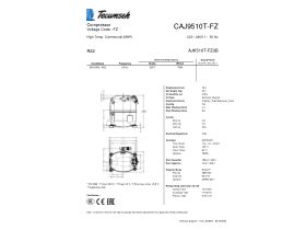 Technical Specifications - Tecumseh Compressor 1hp R22 MHBP CAJ9510T