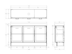 Technical Drawing - Kado Lux Ensuite All Door 1500mm Floor Mount Centre Basin 90mm Top
