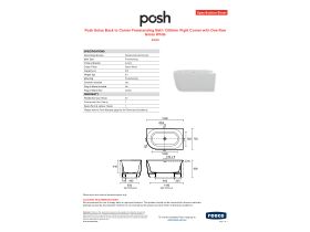 Specification Sheet - Posh Solus Back to Corner Freestanding Bath 1300mm Right Corner with Overflow Gloss White