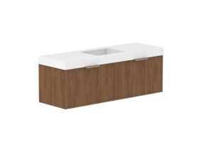 Supporting Image - Kado Lux Slim All Drawer 1500mm Wall Hung Vanity with Centre Basin 90mm Top Florentine Walnut