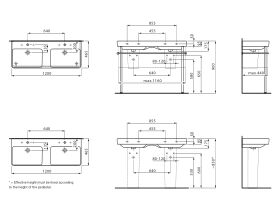 LAUFEN Pro S Double Wall Basin 2 Tap Hole with Overflow 1200x465 White