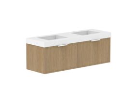 Hero - Kado Lux Slim All Drawer 1500mm Wall Hung Vanity with Double Basin 90mm Top Boston Oak