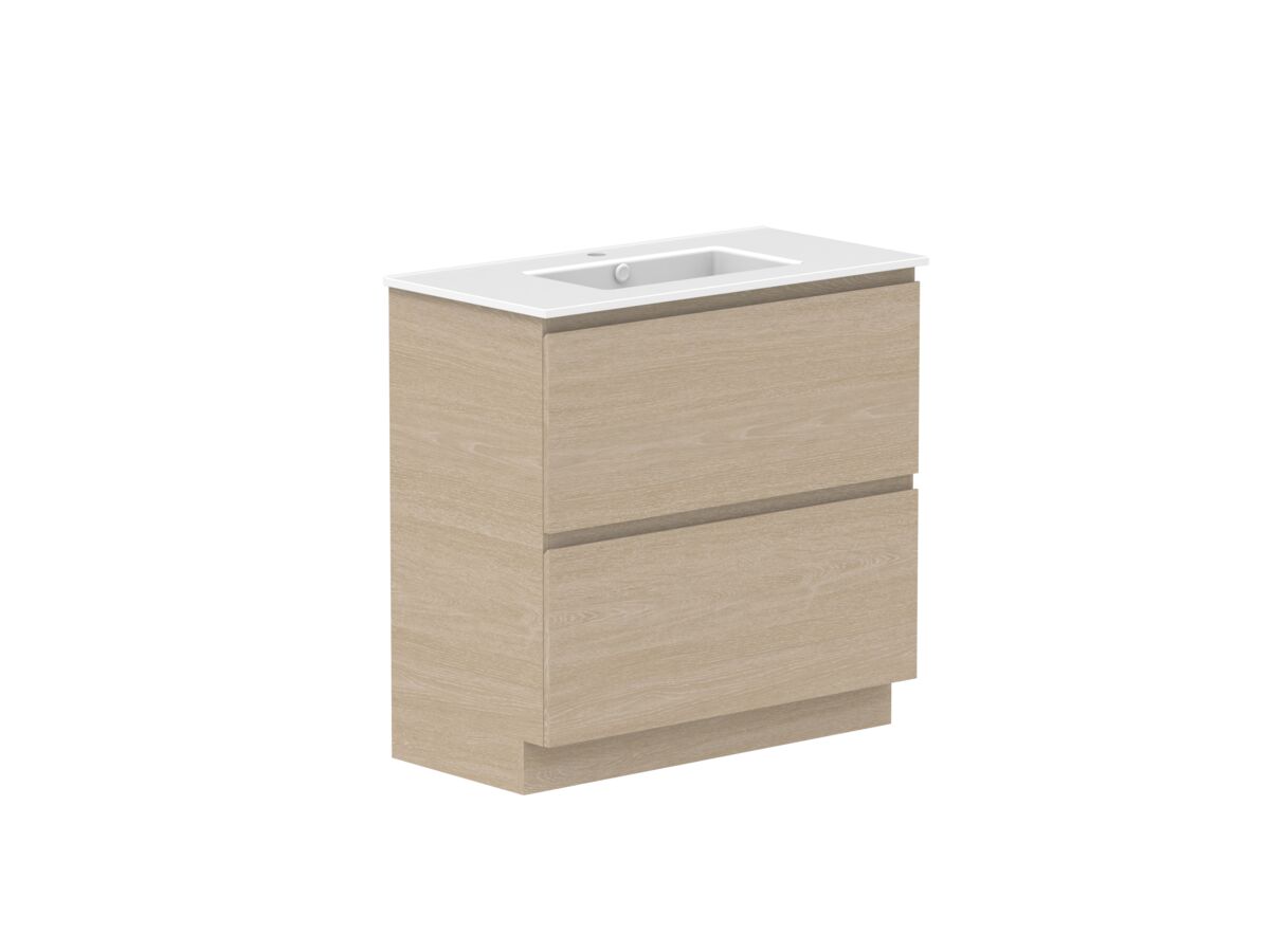 Supporting Image - Posh Domaine All-Drawer Twin 900mm Floor Mounted Vanity Unit Matte White Ceramic Top Centre Basin