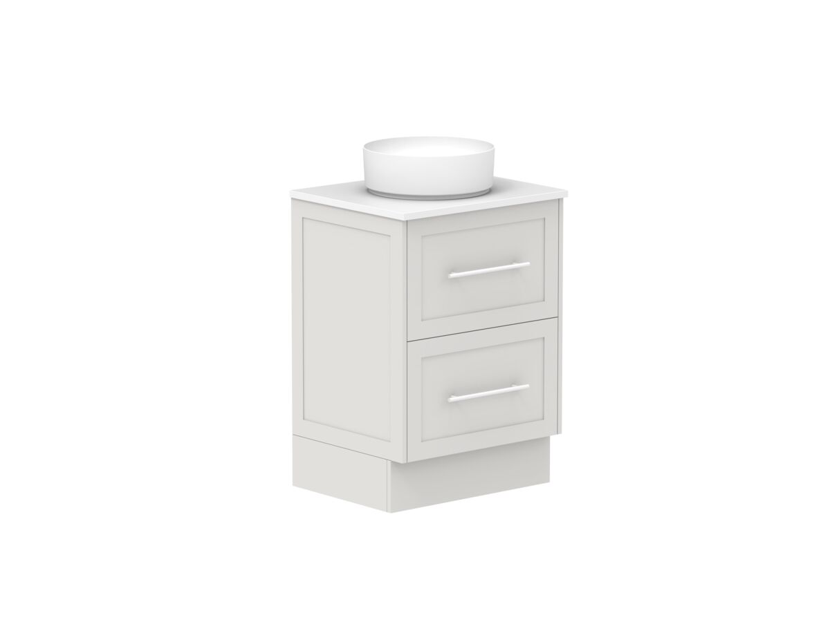 Supporting Image - Kado Lux All Drawer 600mm Floor Mounted Vanity Centre Basin 20mm - Feather Grey - Angle