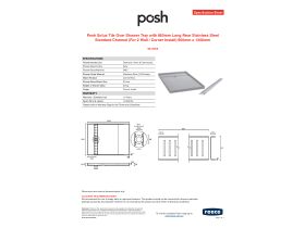 Specification Sheet - Posh Solus Tile Over Shower Tray with 860mm Long Rear Stainless Steel Standard Channel (For 2 Wall / Corner Install) 900mm x 1200mm
