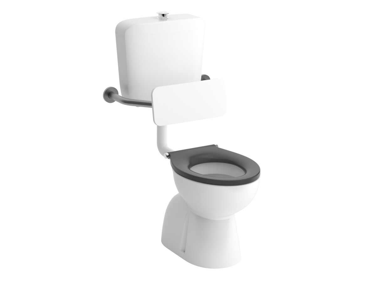 Hero - Wolfen Care Plastic Link Toilet Suite Concealed S Trap Pan with Grey Single Flap Seat / Raised Button with Back Rest (4 Star)