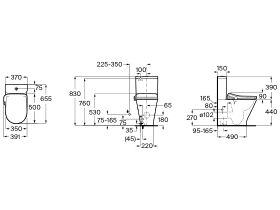 Technical Drawing - Roca In-Wash Gap Round Close Coupled Back to Wall Back Inlet Toilet Suite with Heated Seat (4 Star)