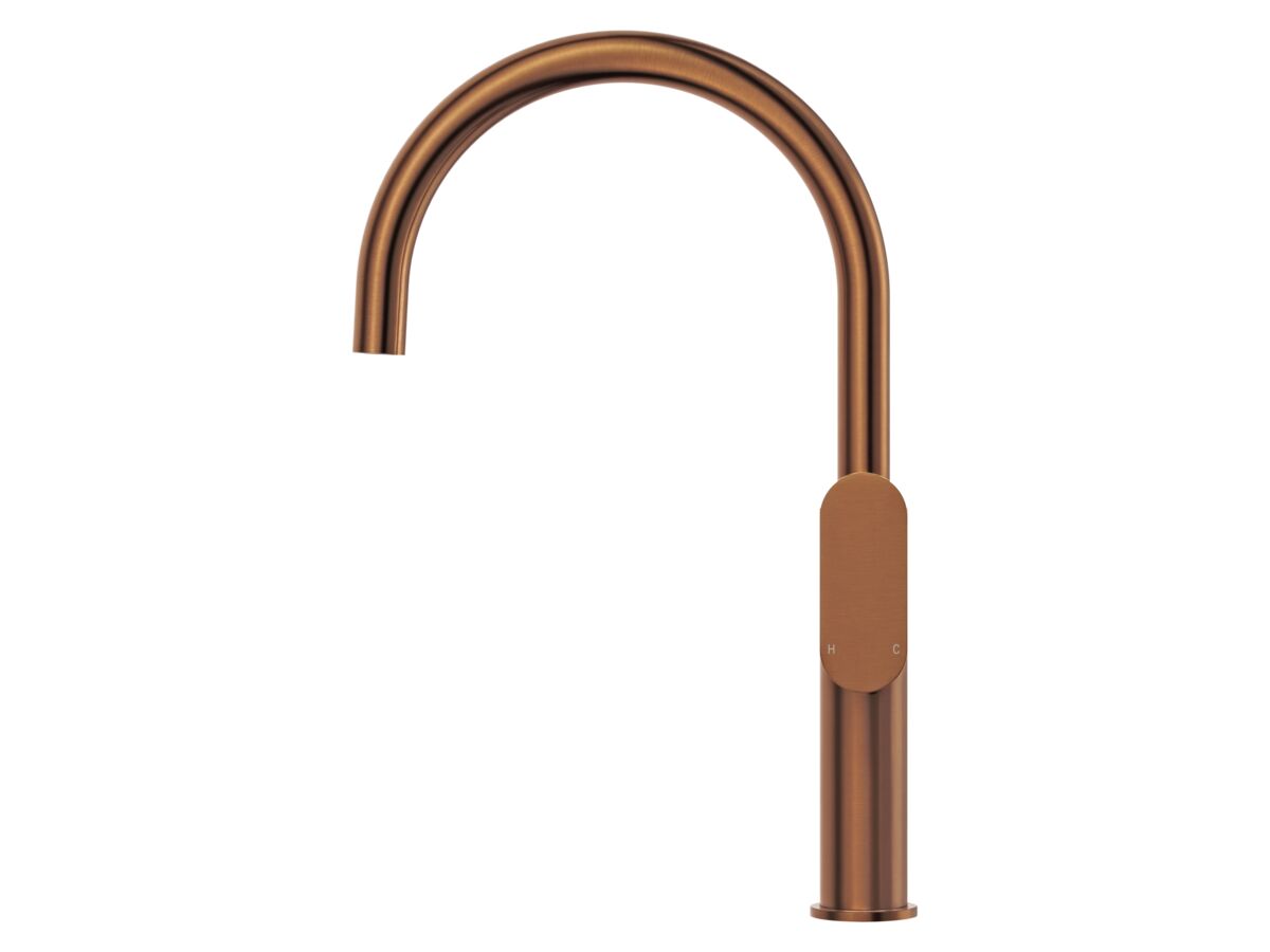Supporting Image - Mizu Soothe MK2 Gooseneck Sink Mixer Curved Brushed Bronze (5 Star) Lead Free - Side