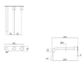 Technical Drawing - Faucet Strommen Vara Fin Wall Basin / Bath Hostess Tap System Right Hand 250mm (6 Star) Lead Free