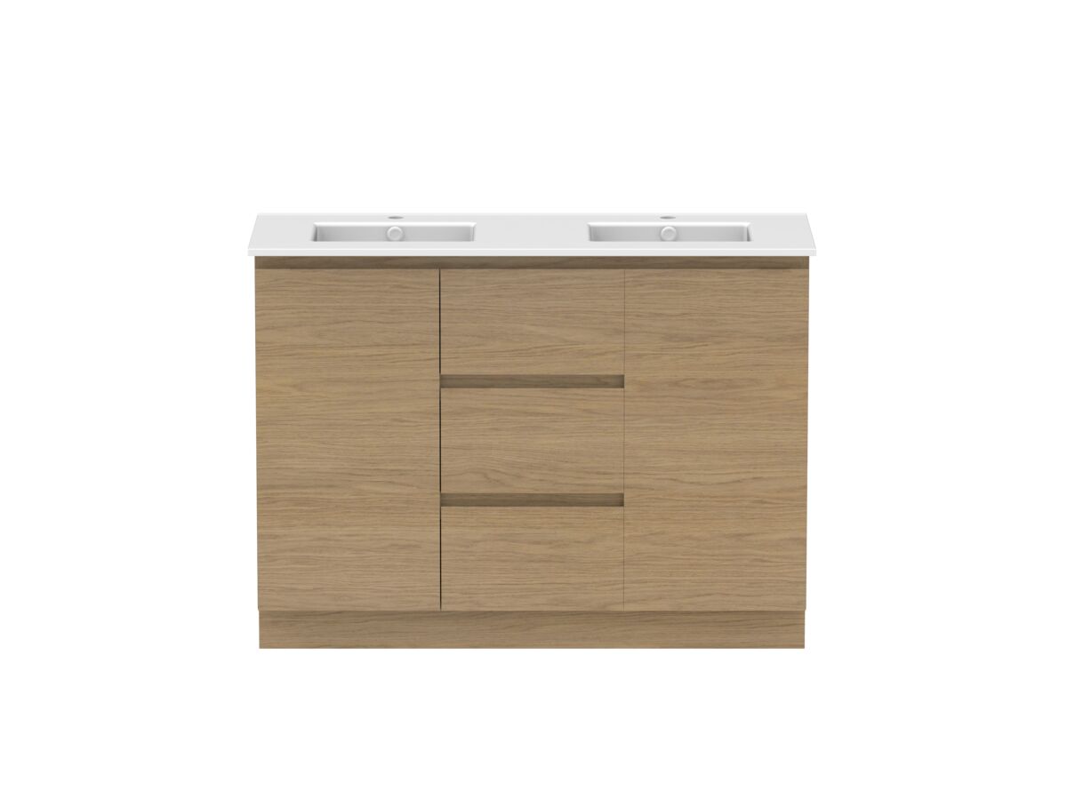 Hero - Posh Domaine 1200mm Floor Mount Vanity Unit Conventional Double Bowl Matte White Ceramic Top