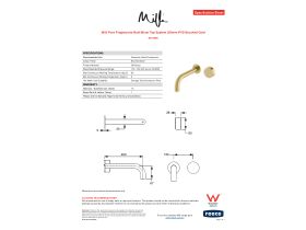 Specification Sheet - Milli Pure Progressive Bath Mixer Tap System 200mm PVD Brushed Gold