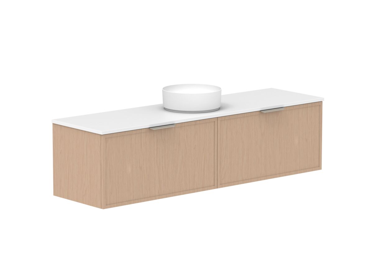 Supporting Image - Kado Lux Slim All Drawer 1800mm Wall Hung Vanity with Centre Basin 20mm Top Blonde Oak
