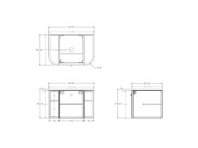 Technical Drawing - Kado Era Double Curve All Door 750mm Wall Hung Vanity with Centre Basin 20mm Top