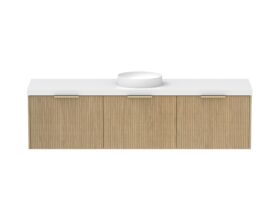 Supporting Image - Kado Neue Fluted Square All Drawer 1800mm Wall Hung Vanity with Centre Basin 50mm Top Boston Oak