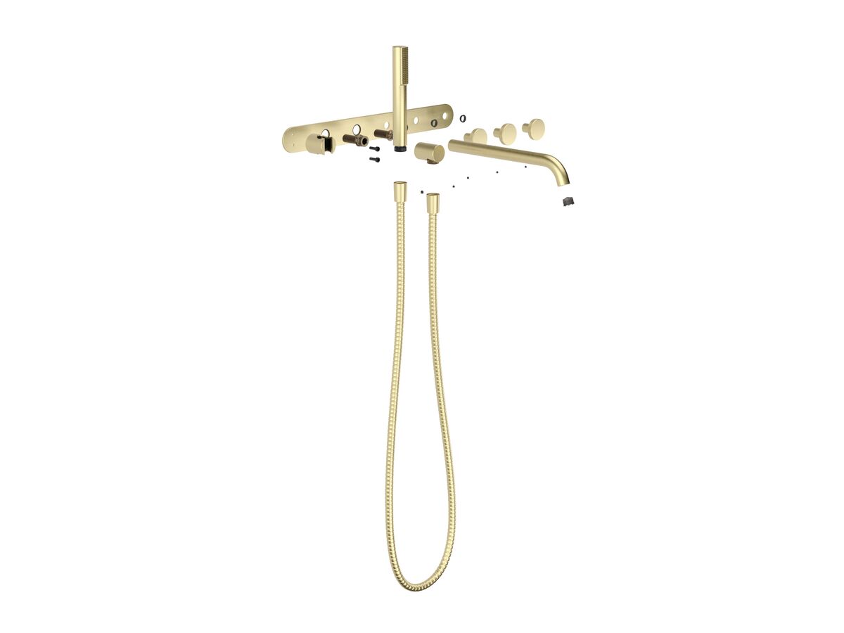 Hero - Faucet Strommen Vara Disc Wall Bath Tap Set with Handshower Trimset Brushed Admiralty Brass (3 Star) Lead Free