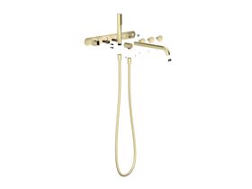 Hero - Faucet Strommen Vara Disc Wall Bath Tap Set with Handshower Trimset Brushed Admiralty Brass (3 Star) Lead Free