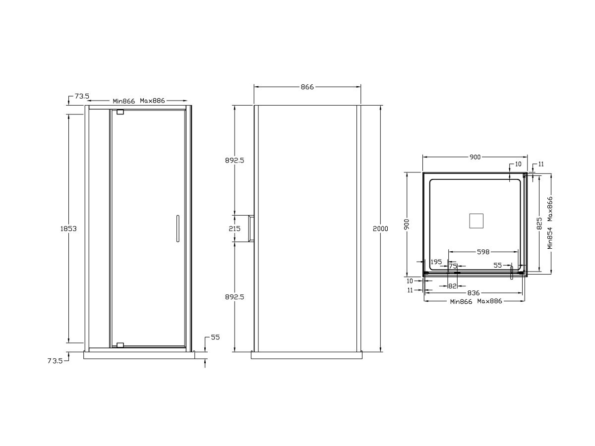 Posh Bristol Shower System with Centre Outlet 900mm x 900mm White & Chrome