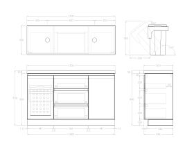 Technical Image - Posh Domaine Plus Hamper 1500 Floor Mounted Double Bowl 50mm Top