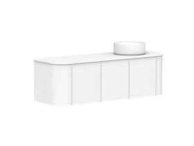 Supporting Image - Kado Era Double Curve All Door 1500mm Wall Hung Vanity with Right Hand Basin 20mm Top Matte White