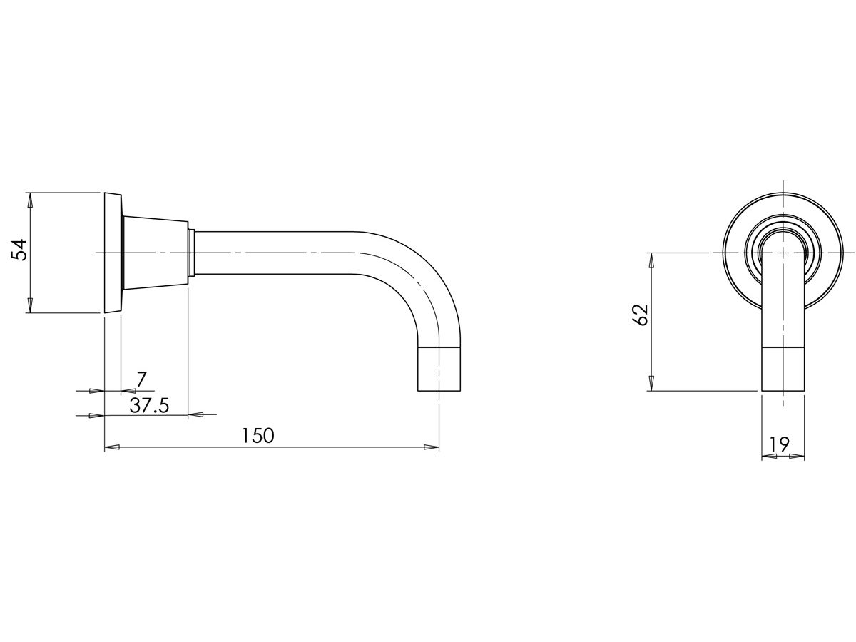 Phoenix Gen X Bath Outlet Curved 150mm Chrome
