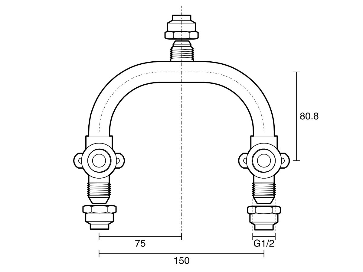 Technical Drawing - Ardent Shower Assembly 150mm Centre U- type Compression Lead Free