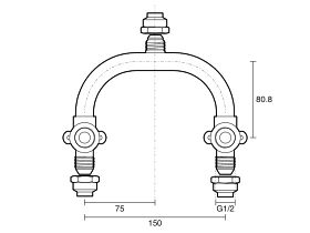 Technical Drawing - Ardent Shower Assembly 150mm Centre U- type Compression Lead Free