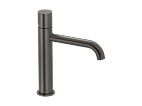 Hero - Mizu Drift Dial Medium Height Basin Mixer Tap Curved Spout Brushed Gunmetal (6 Star) Lead Free