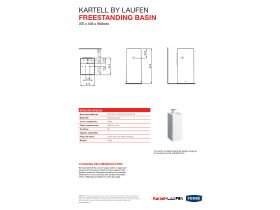 Specification Sheet - LAUFEN Kartell Freestanding Basin/Pedestal with Overflow 1 Taphole 375 x 435 x 900mm White