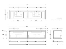 Posh Domaine All-Drawer 1800mm Double Bowl Wall Hung Vanity Cast Marble Top