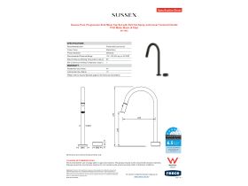 Specification Sheet - Sussex Pure Progressive Sink Mixer Tap Set with Pull Out Spray and Linear Textured Handle PVD Matte Black (4 Star)