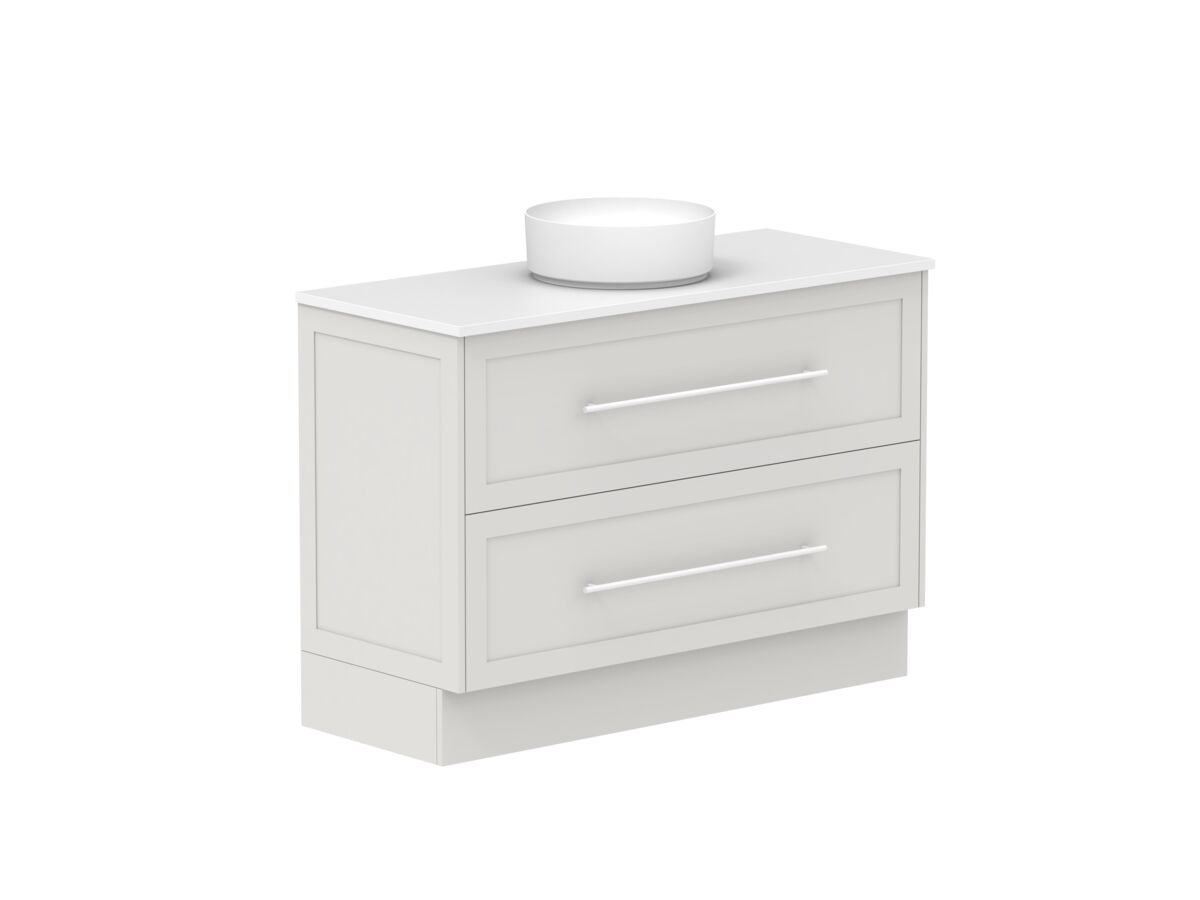 Supporting Image - Kado Lux All Drawer 1200mm Floor Mounted Vanity Centre Basin 20mm - Feather Grey - Angle