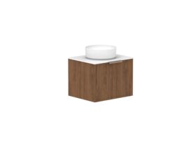 Supporting Image - Kado Lux Slim All Drawer 600mm Wall Hung Vanity with Centre Basin Durasein 12mm Top Florentine Walnut