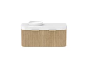 Supporting Image - Kado Neue Fluted Double Curve All Drawer 1200mm Wall Hung Vanity with Left Hand Basin Durasein 90mm Top Boston Oak