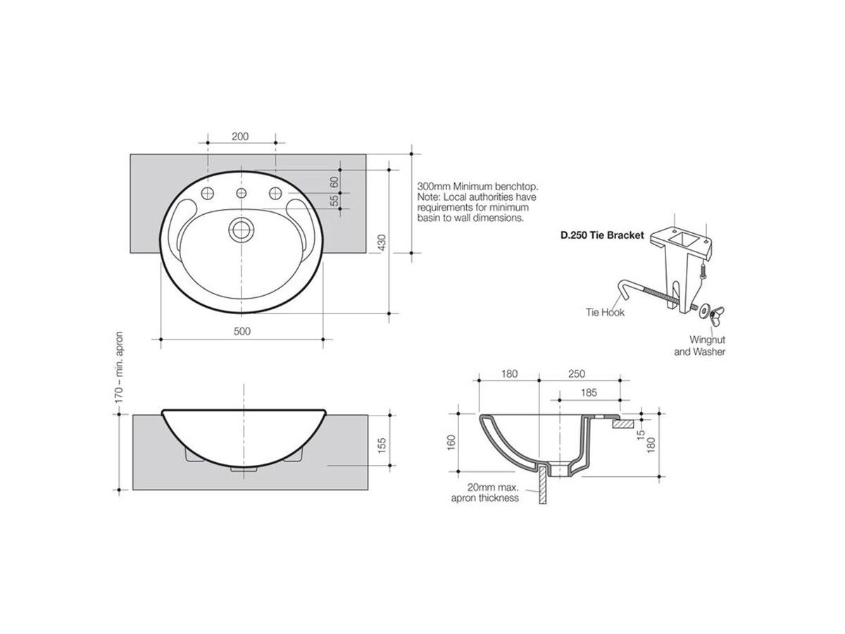 Concrode Semi Recessed Vanity Basin 1 Taphole White