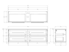 Technical Drawing - Kado Lux 1800mm All Drawer Wall Hung Vanity Unit 4 Drawers Single Bowl Vanity 50mm Top