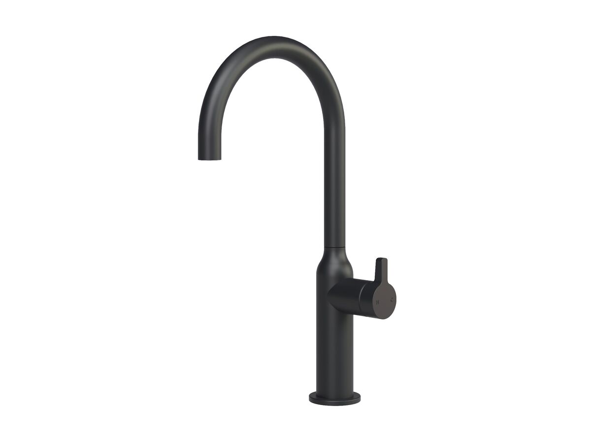 Hero - Faucet Strommen Vara Fin Gooseneck Basin Mixer Tap Matte Black (6 Star) Lead Free