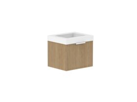 Hero - Kado Lux Slim All Drawer 600mm Wall Hung Vanity with Centre Basin 90mm Top Boston Oak