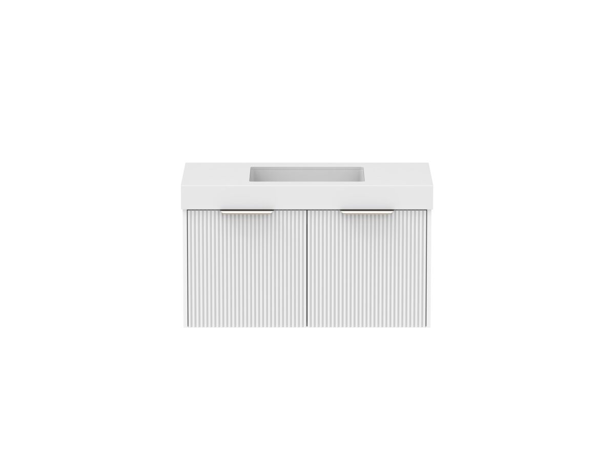 Supporting Image - Kado Neue Fluted Square All Drawer 900mm Wall Hung Vanity with Centre Basin 90mm Top Ultra White