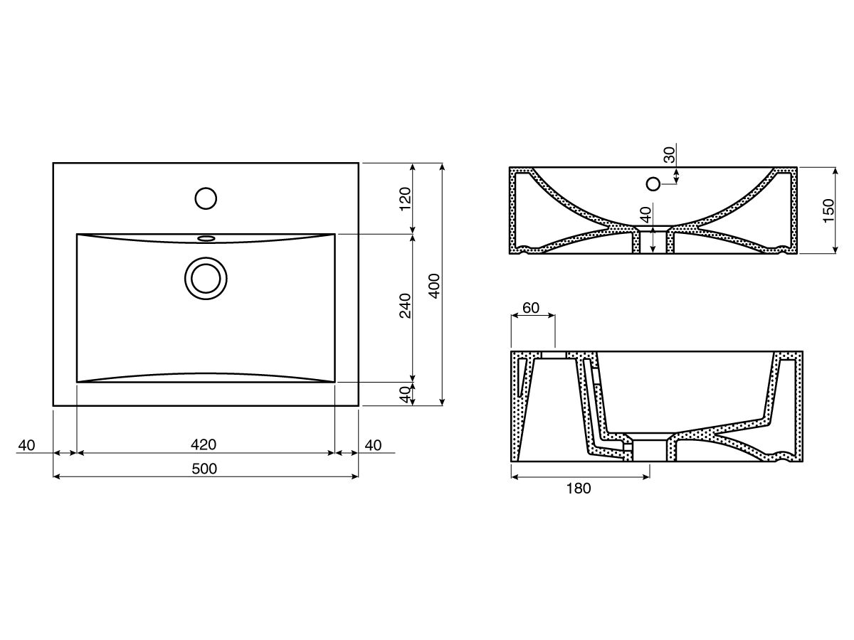 Posh Solus Counter Basin 500 x 400mm 1 Taphole White